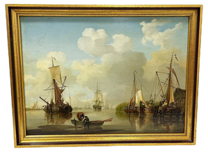 David Kleyne, Seascape with Ships, Oil Painting, Framed