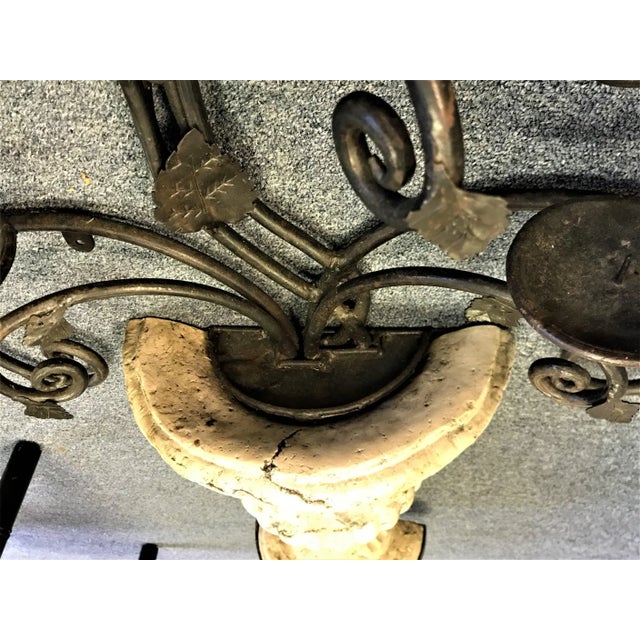 Beige Stone Wall Urn With Iron Candelabra For Sale - Image 8 of 13