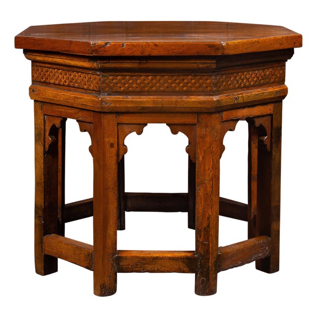 Italian 19th Century Walnut Octagonal Table with Inlaid Trompe-l'Œil Motifs For Sale