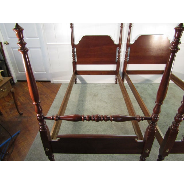 Colonial Furniture Solid Cherry Pair of Twin Size Poster Beds For Sale - Image 4 of 10
