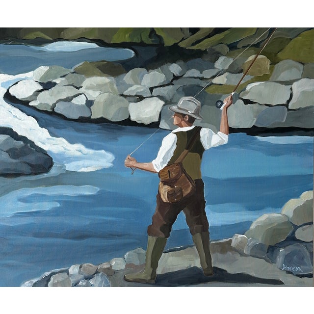 "The Dapper Fisherman" Modern Oil Painting, by Jennifer Hohlfelder For Sale