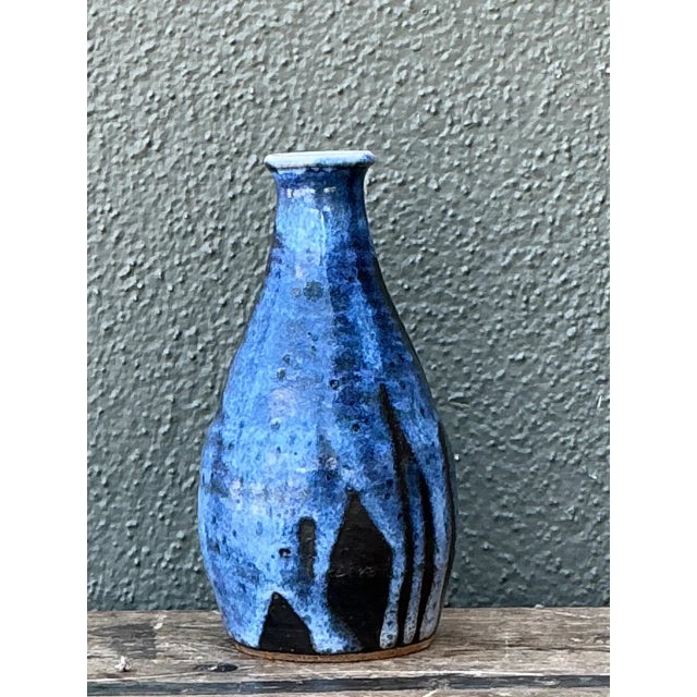Blue Vintage Blue Glazed Ceramic Vase For Sale - Image 8 of 12