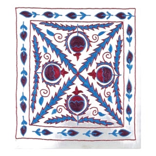 Silk Embroidery Cushion Cover, Uzbek Handmade Suzani Pillowcase. 17"x19" For Sale