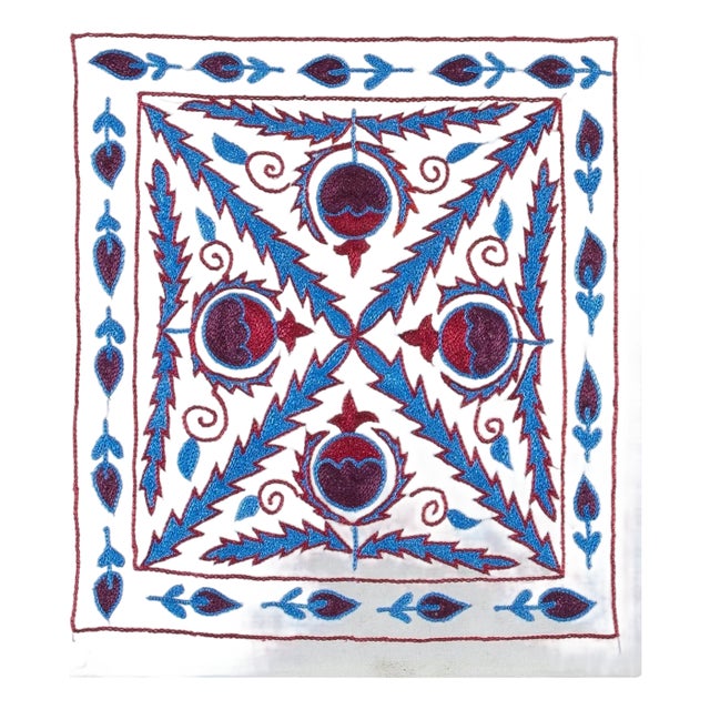 Silk Embroidery Cushion Cover, Uzbek Handmade Suzani Pillowcase. 17"x19" For Sale