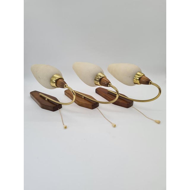 Mid-Century Modern Wall Sconces in Wood and Brass, 1950s-1960s, Set of 3 For Sale - Image 12 of 14