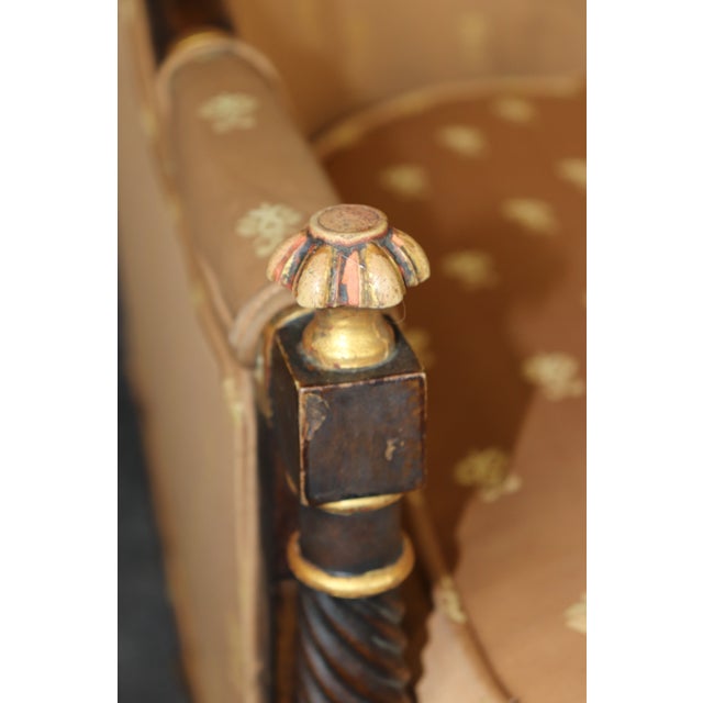 Pair Louis XVI Style Carved With Gilt Accent Wing Back Bergère Chairs For Sale In Philadelphia - Image 6 of 15