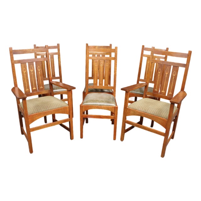 Set of 6 Stickley Harvey Ellis Mission Oak Dining Chairs For Sale