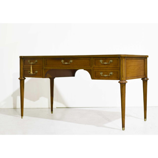 French 1970s Louis Style Black Leather Top Writing Desk or Vanity For Sale - Image 3 of 14