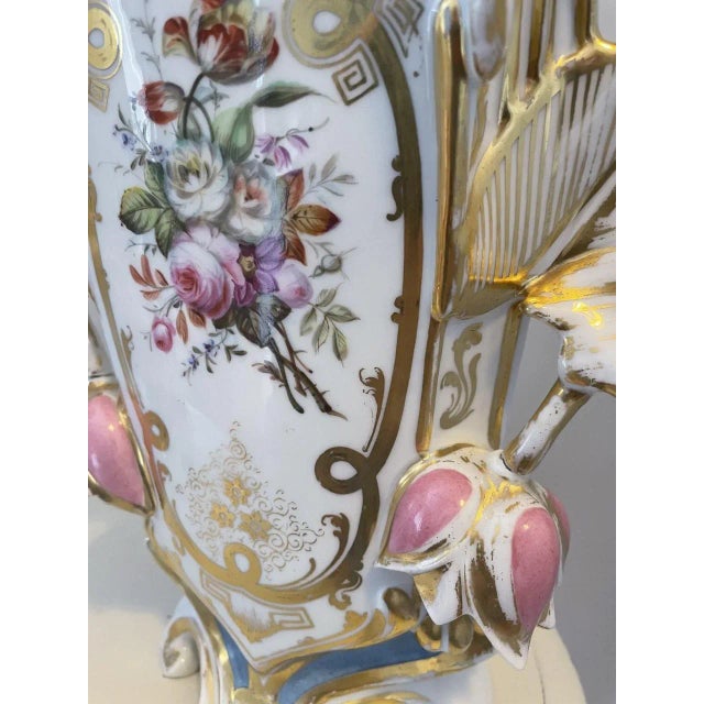 Pair of 19th Century French Porcelain Vases With Floral Painted and Glazed Decoration For Sale - Image 10 of 10