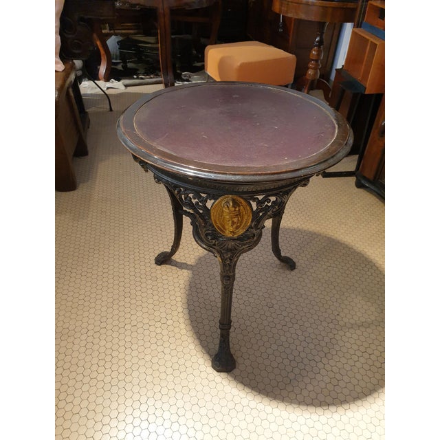 Round Cast Iron, Wood & Leather Coffee Table For Sale - Image 14 of 15