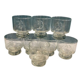Vintage "S" Etched Double Old Fashioned Glasses- Set of 8 For Sale