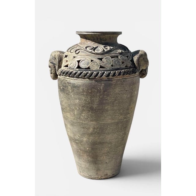 Late 20th Century Thailand Ban Chiang Vintage Earth Ware Terracotta Elephant Floor Vase For Sale - Image 4 of 9