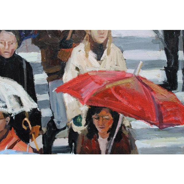 "Umbrellas" Rainy Day Walking Crowd Impressionist Oil Painting by Natalia Bessonova Chairish