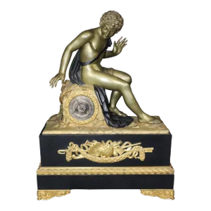 Superb Quality Bronze Ebonized French Empire Ormulu Mounted Figural Clock