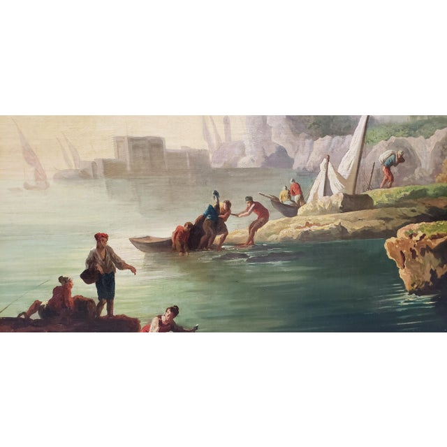 Textile Splendid Italian School "Port Side" Oil Painting Early to Mid 19th Century For Sale - Image 7 of 11