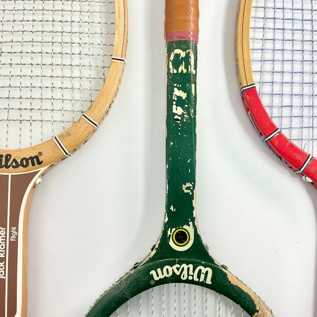 Mid 20th Century Vintage Americana Boho Chic Wood Wilson Tennis Rackets - Set of 3. For Sale - Image 5 of 9