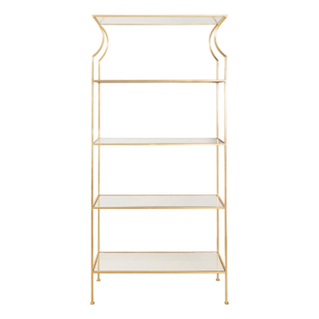 Matthew Izzo Home Dorothy Gold Leaf Flared Etagere With Glass Shelves For Sale