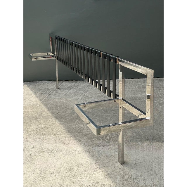 Metal Vintage Chrome and Leather King Headboard After Mies Van Der Rohe For Sale - Image 7 of 15