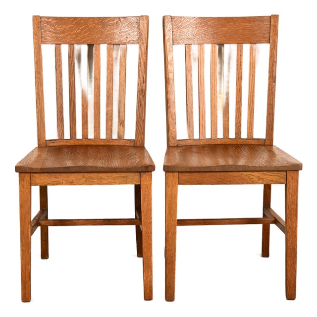 Limbert Style Antique Mission Oak Arts & Crafts Spindle Back Side Chairs or Dining Chairs, Pair For Sale