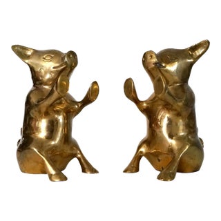 Vintage Solid Brass Piggy Bookends - a Pair For Sale