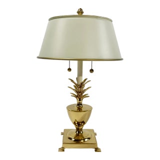 Vintage Bombay Brass Pineapple Table Lamp W Tole Shade For Sale