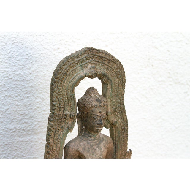 Traditional Exceptional Bronze Standing Buddha Shrine For Sale - Image 3 of 9
