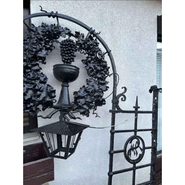 Large Cast-Iron Wall Lantern with Grapevine, Grapes and S AM Emblem, 1920s For Sale - Image 3 of 7