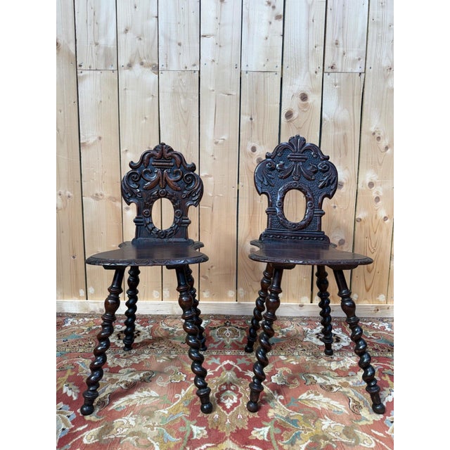 Wood 18th Century Baroque German Alsatian Chairs in Stained Wood, Set of 2 For Sale - Image 7 of 7