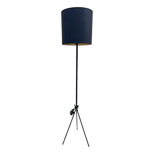Stitched Leather Floor Lamp from Jacques Adnet, 1950s For Sale