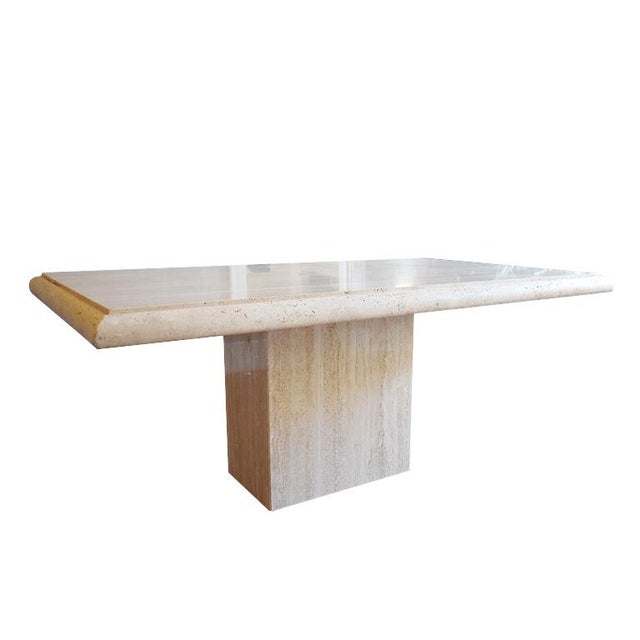 1970 Hollywood Regency Long Travertine Marble Stone Dining Table With