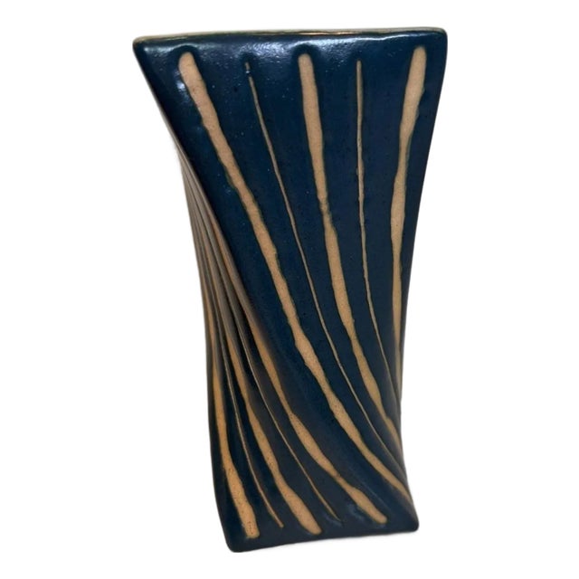 1950s Mid Century Modern Studio Pottery Vase Signed Blue Tan 7.5 ...