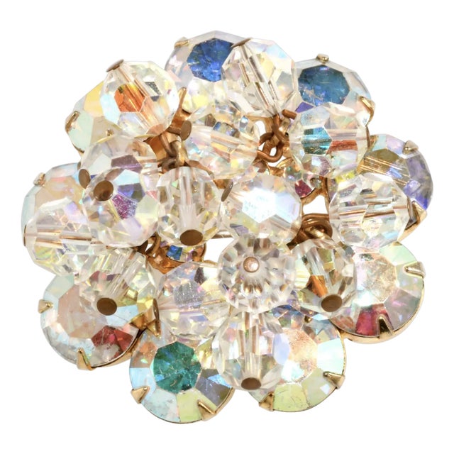 Vintage Juliana Rhinestone & Dangling Bead Cluster Brooch Gold-Plated For Sale