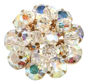 Vintage Juliana Rhinestone & Dangling Bead Cluster Brooch Gold-Plated