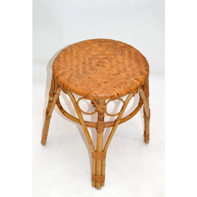 Vintage Bohemian Blonde Bamboo and Rattan Stool For Sale - Image 13 of 13