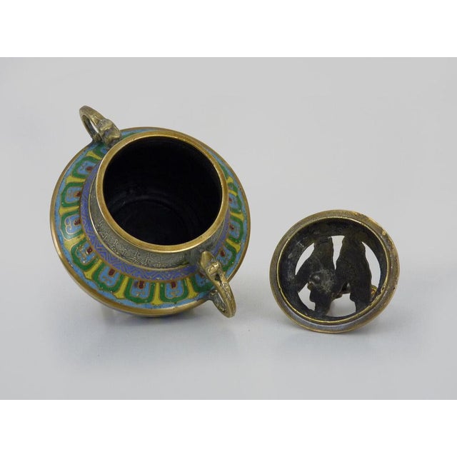 19th Century Burnt Tripod Perfume Bottle Covered in Gilded Bronze and Partitioned Enamels, Vietnam For Sale - Image 10 of 11