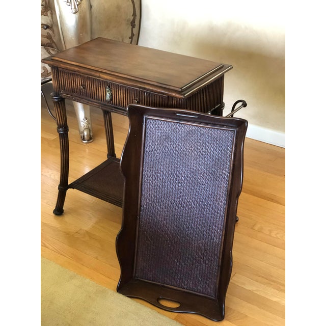 Tray Table With Drawer and Bottom Shelf Tommy Bahama Style For Sale - Image 4 of 6
