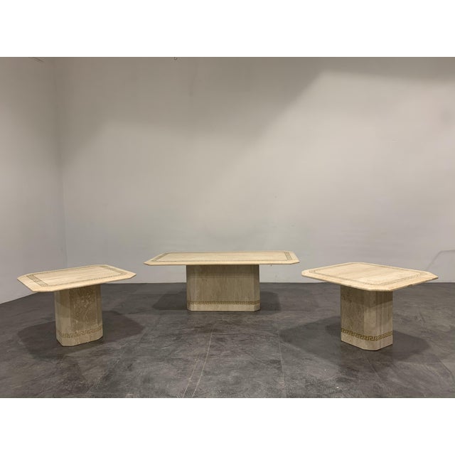 Beige Vintage Travertine Coffee Table and Side Tables, 1980s, Set of 3 For Sale - Image 8 of 8