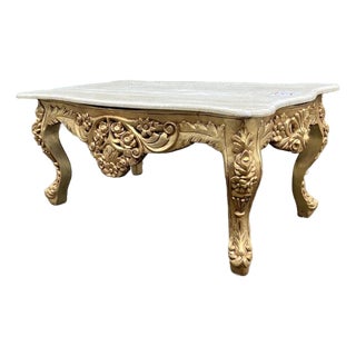1940s Italian Baroque Gold Beech Marble Coffee Table For Sale