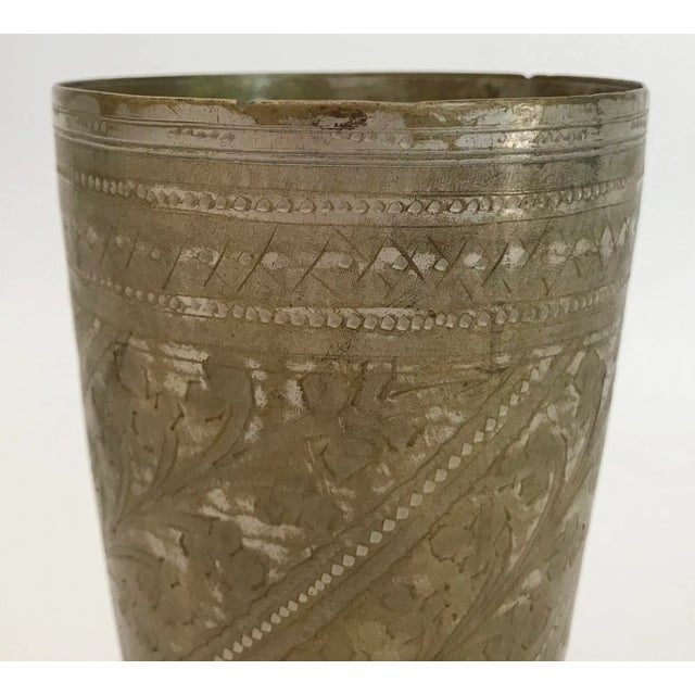 Vintage Indian Etched Brass Metal Lassi Cup For Sale - Image 4 of 7
