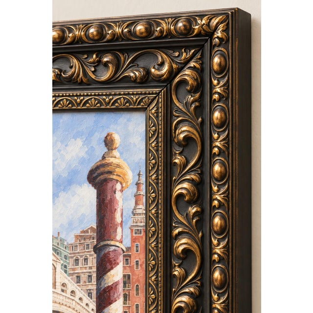 Late 20th Century Late 20th Century Pair of Tall Venetian Canal Prints in Onyx Black and Hand-Gilded Frames For Sale - Image 5 of 7