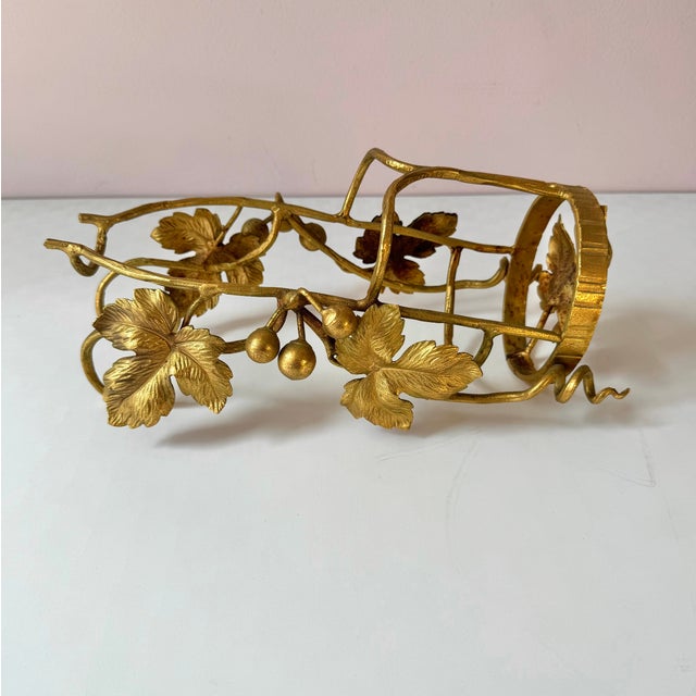 1970s Vintage Gold Gilt Metal Ivy Leaf Bottle Holder For Sale - Image 5 of 8