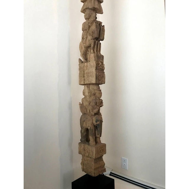 Tall Antique Burmese Carved Architectural Pole on Display Stand Southeast Asia For Sale In Atlanta - Image 6 of 10