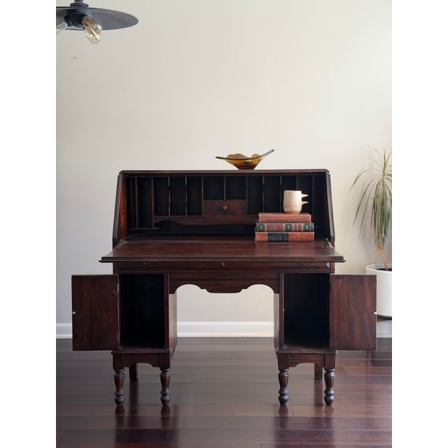 Antique Circa 1930 North-Western Cabinet Co. Master-Craft Mahogany Secretary Desk — Antique Slant-Front Kneehole Desk For Sale - Image 11 of 12