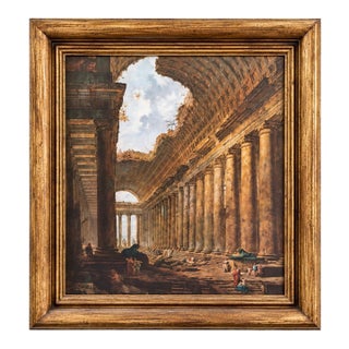 Vintage Architectural Building Print in Decorative Frame For Sale