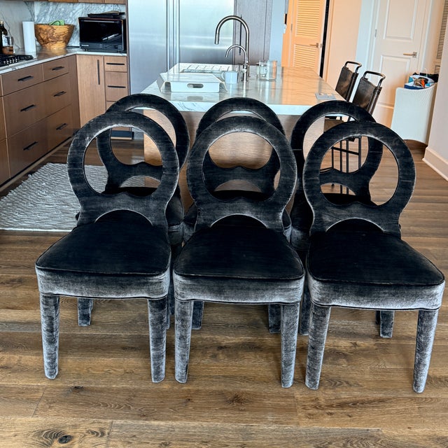 Set of 6 Romo Velvet Dining Chairs Custom made in the style of the “Bilou Bilou” chair, these fabulous dining chairs are...