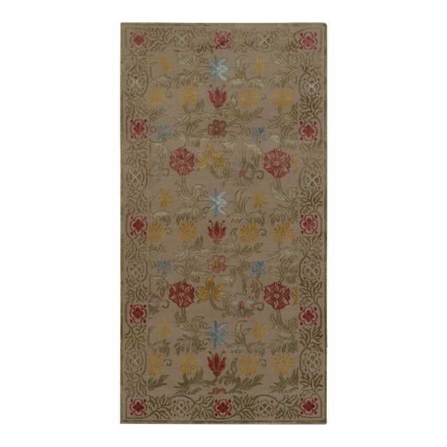 Rug & Kilim’s Spanish European Style Rug in Beige With Floral Patterns “Bilbao” For Sale