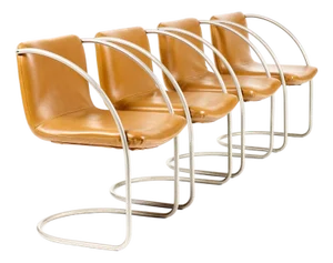 Vintage Mid Century Tubular Chrome Italian Lens Armchairs Attributed to Giovanni Offredi for Saporiti — Set of Four