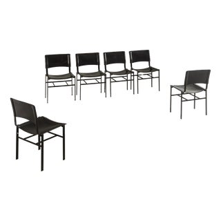 Italian Postmodern Chairs in Black Leather from Cidue, 1980s, Set of 6 For Sale