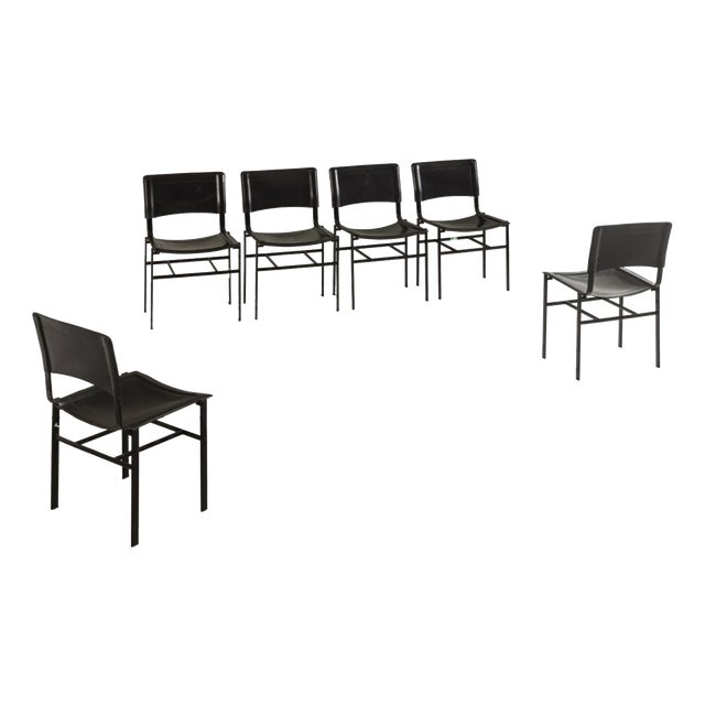 Italian Postmodern Chairs in Black Leather from Cidue, 1980s, Set of 6 For Sale