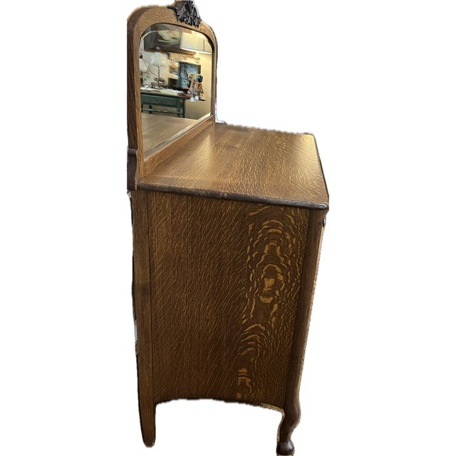 Wood Server, Victorian Era Tiger Oak server with leaded glass doors and a mirror-backed display. Typically dates to the...